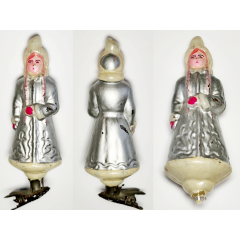 Rare 1950s Soviet Glass Ornament: The Snow Maiden (Snegurochka) Vintage  #2003-86 