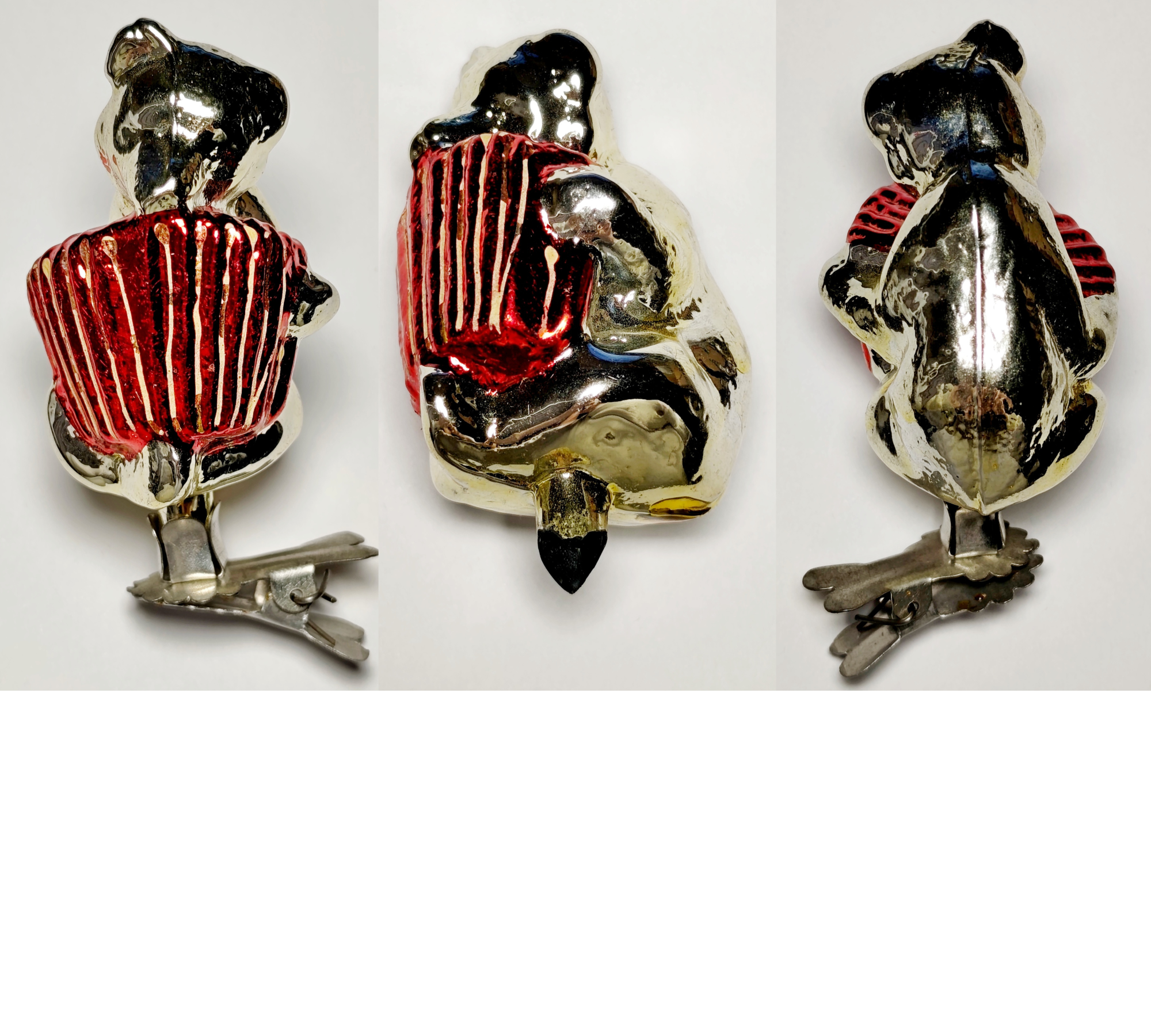 Soviet Glass Christmas Ornament: Musical Bear with Accordion (1950s Rare) #2001-88 Soviet Glass Christmas Ornament: Musical Bear with Accordion (1950s Rare) #2001-88