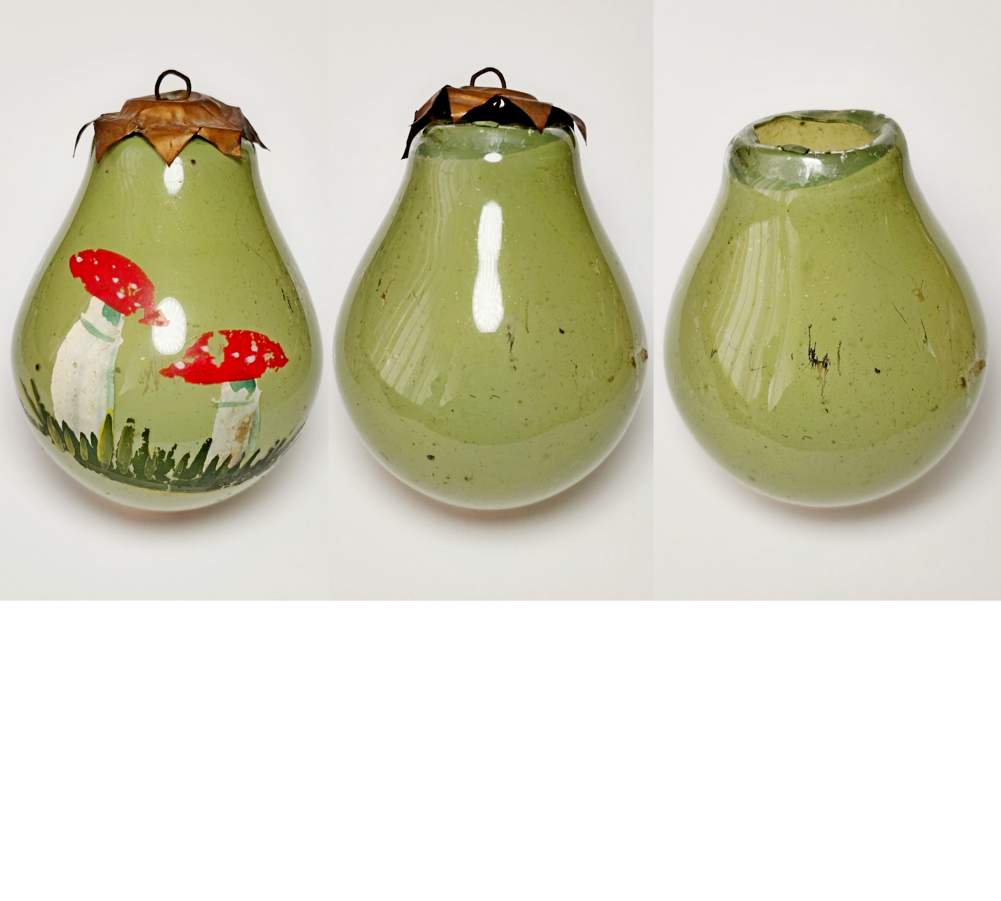 Post-War Soviet Ornament: Hand-Painted Mushrooms Fly Agaric on Repurposed Light Bulb #2003-75 Post-War Soviet Ornament: Hand-Painted Mushrooms Fly Agaric on Repurposed Light Bulb #2003-75