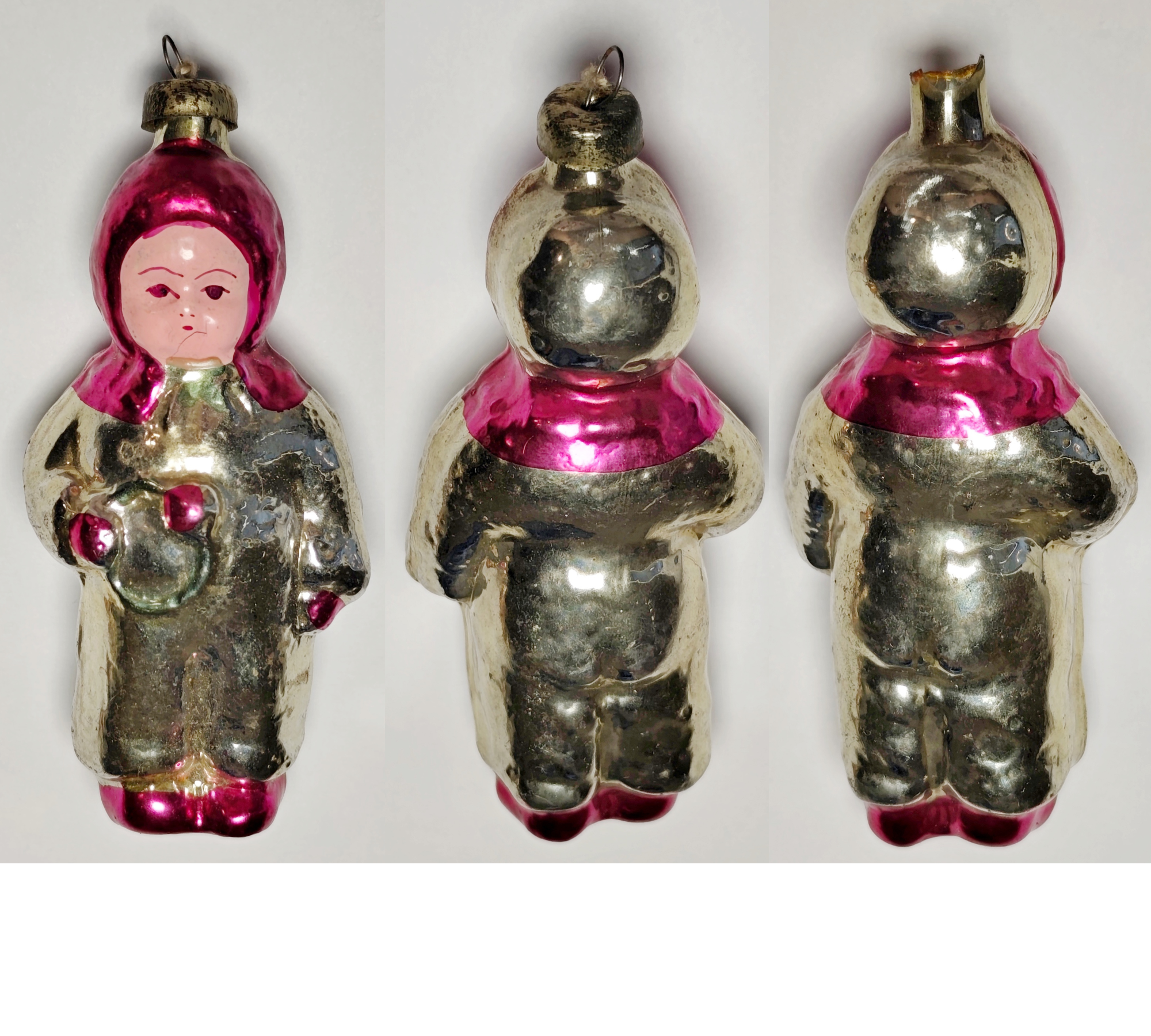 Antique Soviet Christmas Glass Ornament: Child with Rattle (Baby in Bunting) #2005-54 Antique Soviet Christmas Glass Ornament: Child with Rattle (Baby in Bunting) #2005-54