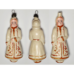 Rare 1950s Soviet Glass Ornament: The Snow Maiden (Snegurochka) Vintage #2005-57