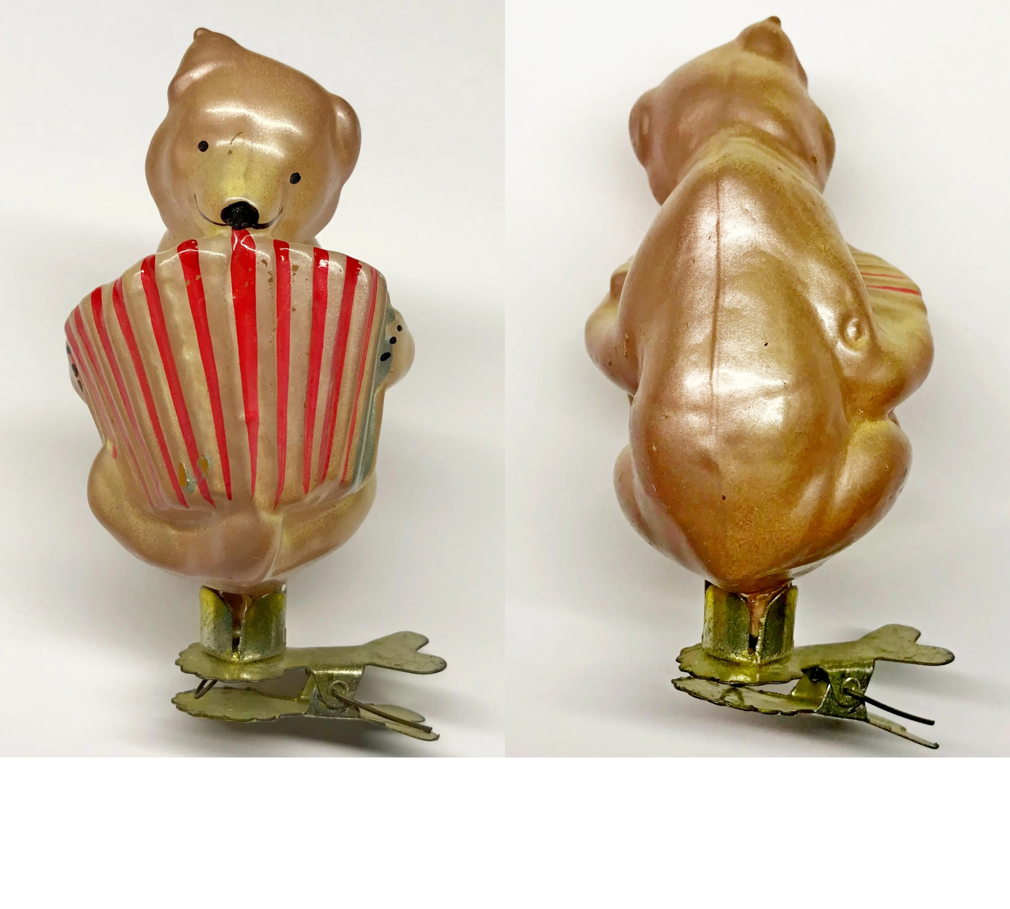 Soviet Glass Christmas Ornament: Musical Bear with Accordion (1950s Rare) #2007-99 Soviet Glass Christmas Ornament: Musical Bear with Accordion (1950s Rare) #2007-99