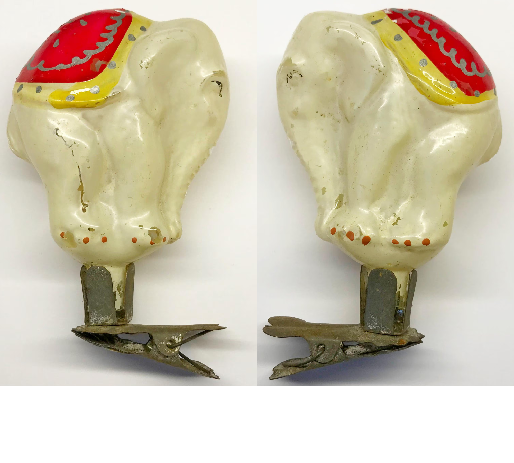 Rare Vintage Soviet Gold Glass Elephant Christmas Ornament #2004-23