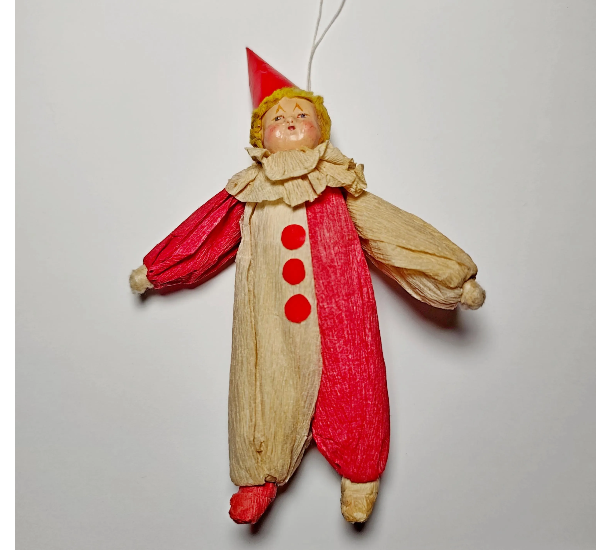 Soviet Papier-Mache Clown: Rare 1950s Crepe Paper Ornament