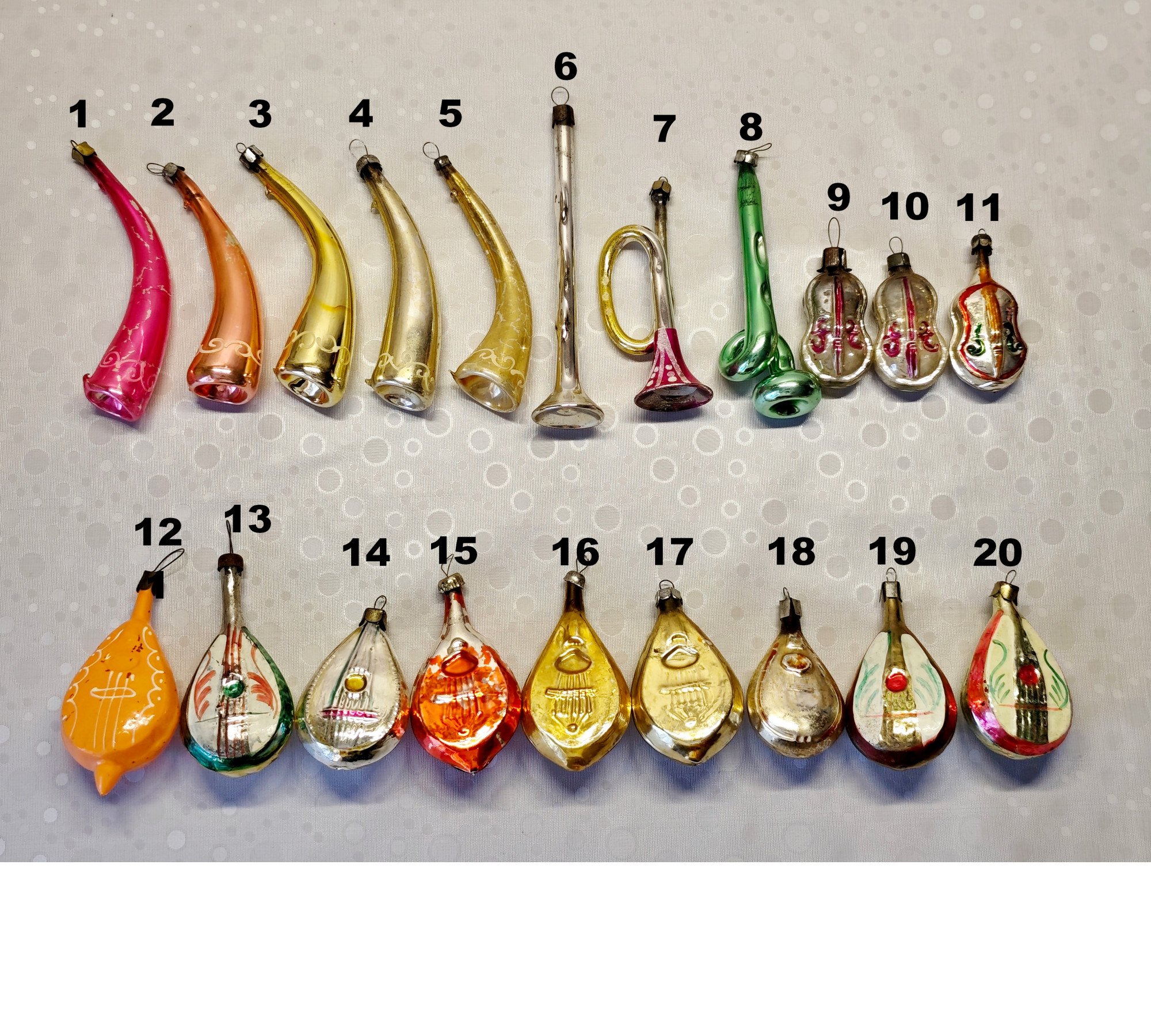 Soviet Glass Musical Instruments Christmas Ornaments (Pick Your Own) #782 Soviet Glass Musical Instruments Christmas Ornaments (Pick Your Own) #782