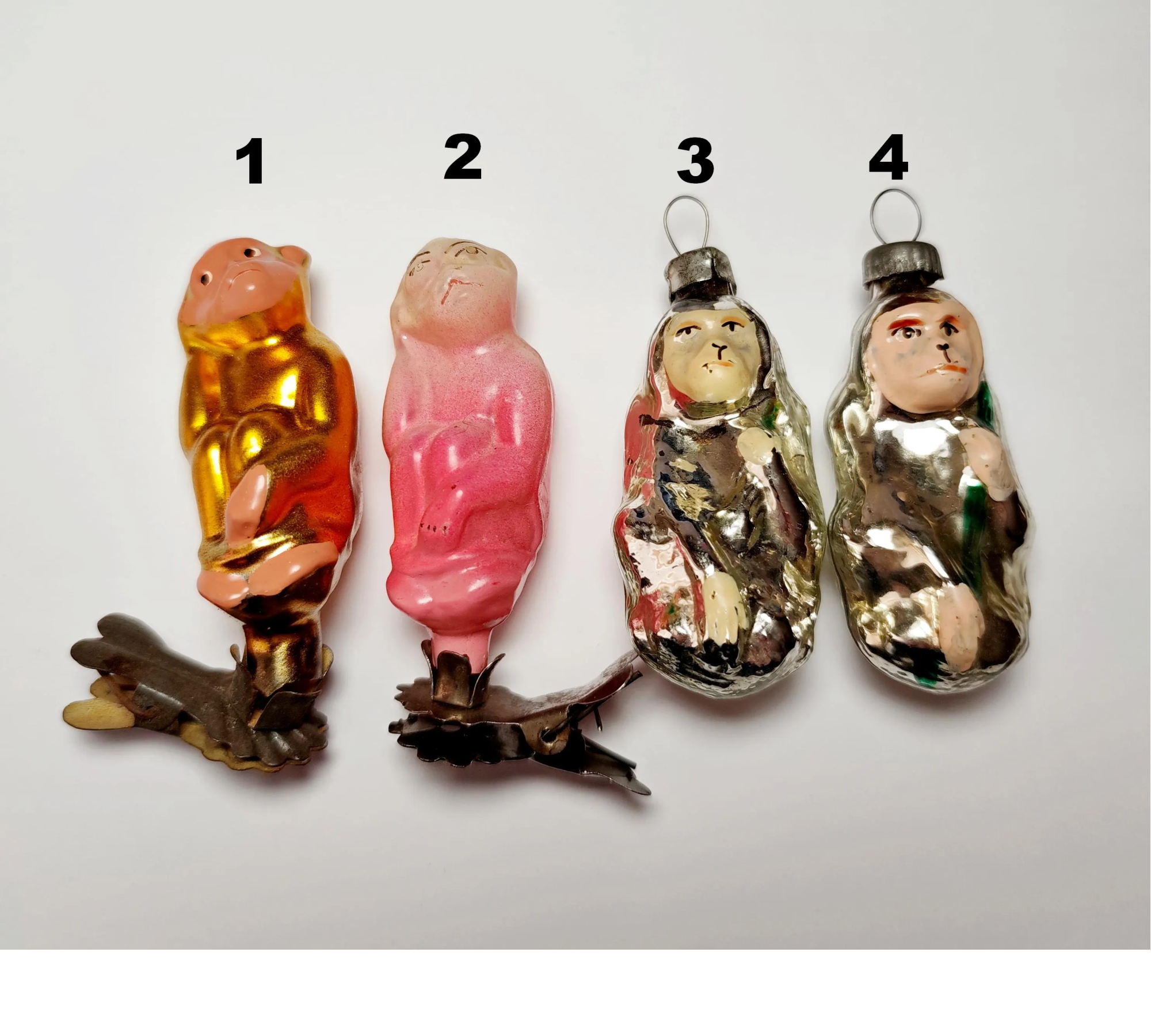 Antique Soviet Christmas Glass Ornament: Monkey with Stick (Funny Animals Series) #2007