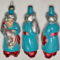 Vintage Soviet Glass Christmas Ornament "Astrologer with Golden Cockerel" – 1950s Fairy Tale Decor #2003-114 Vintage Soviet Glass Christmas Ornament "Astrologer with Golden Cockerel" – 1950s Fairy Tale Decor #2003-114