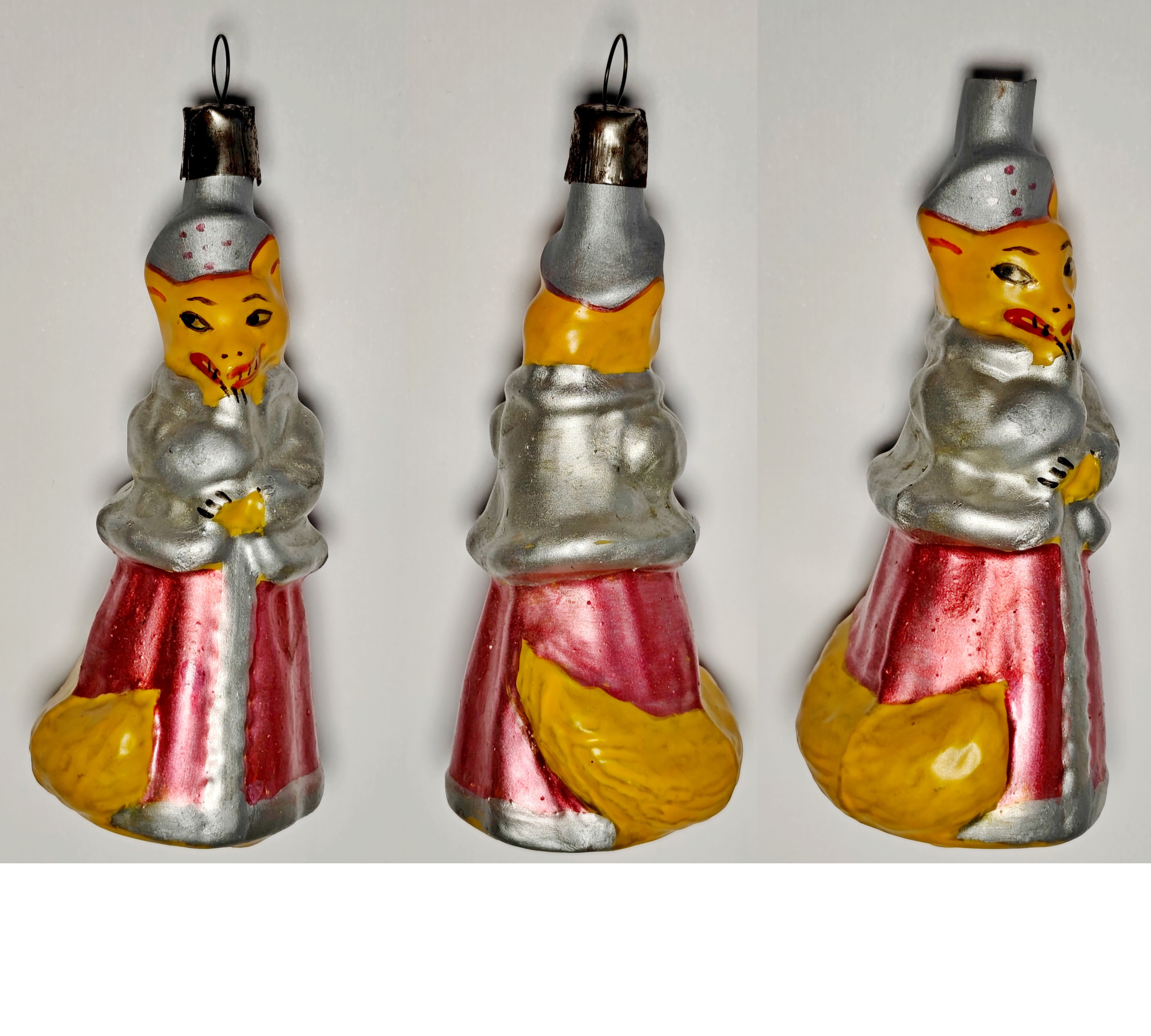 Antique Soviet Christmas Glass Ornament: Fox in Winter Outfit (Lisa v Shube) #2003-119 Antique Soviet Christmas Glass Ornament: Fox in Winter Outfit (Lisa v Shube) #2003-119