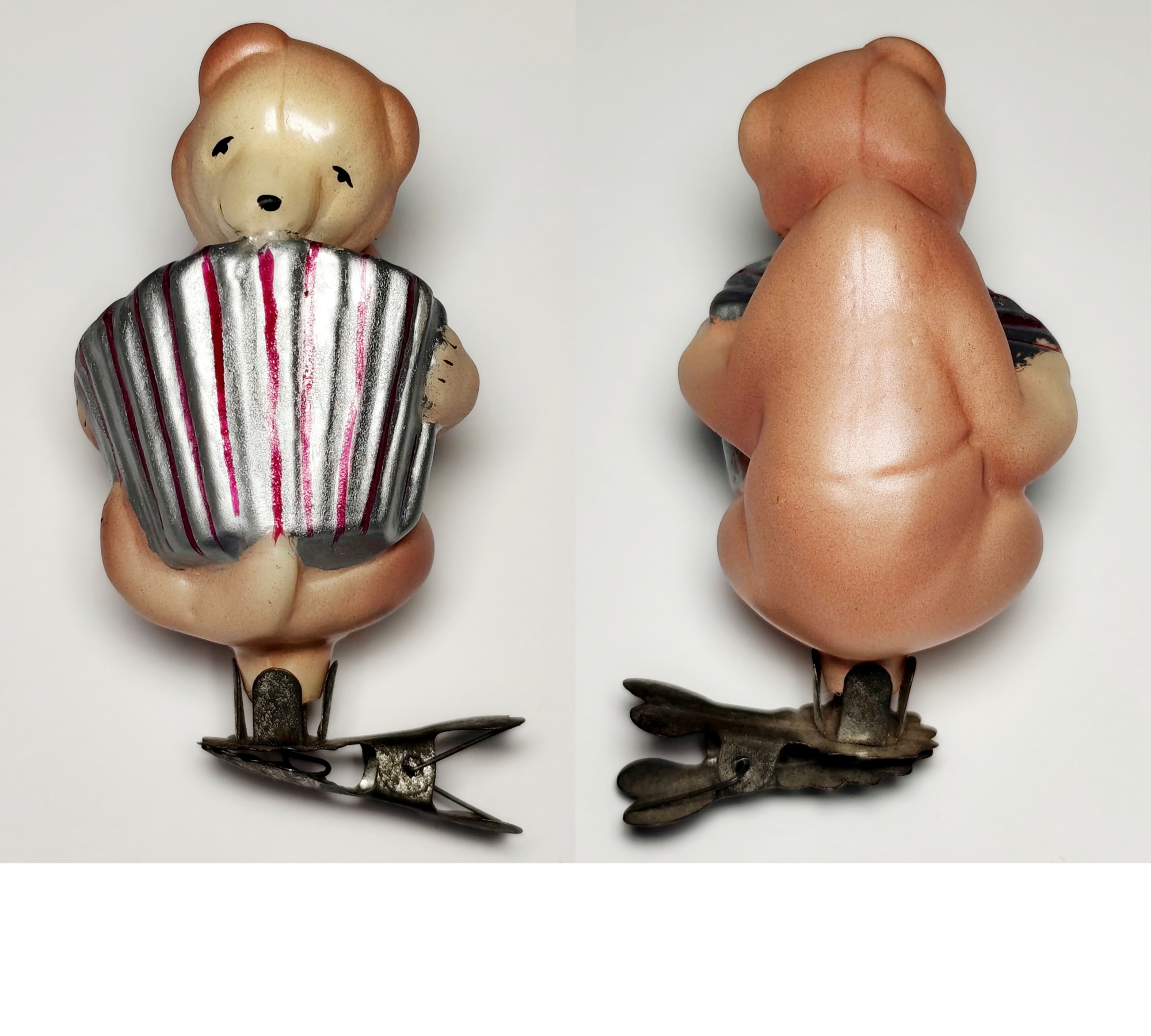 Soviet Glass Christmas Ornament: Musical Bear with Accordion (1950s Rare) #2010-6 Soviet Glass Christmas Ornament: Musical Bear with Accordion (1950s Rare) #2010-6