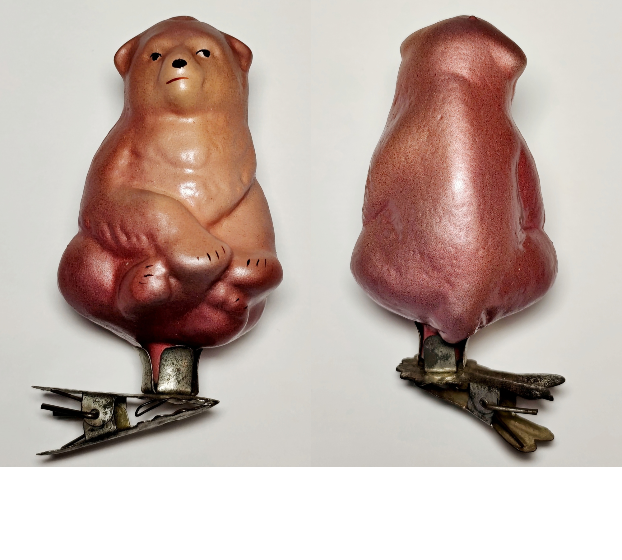 Soviet Glass Christmas Ornament: Rare Sitting Teddy Bear (1950s Art Deco Era) #2010-7 Soviet Glass Christmas Ornament: Rare Sitting Teddy Bear (1950s Art Deco Era) #2010-7